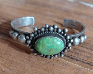 Artie yellowhorse Navajo sterling silver cuff, with Sonoran Gold turquoise  for sale!!!!