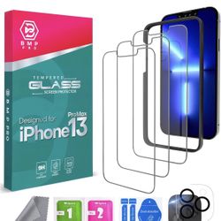 BMPPRO Glass Screen Protector For Iphone 13 Pro Max, 6.1“ Ultra Hd iphone 13 pro max screen protector, 3 Scratch Resistant Protectors With Cleaning Ki