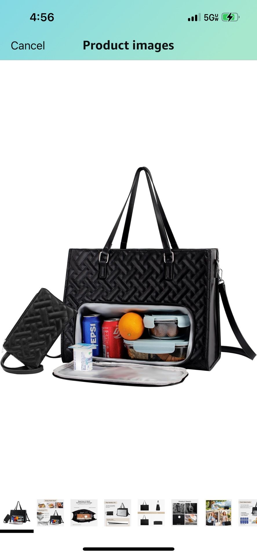Brand New Lunch Tote for Women - 15.6" Laptop Bag, Insulated Compartment, Quilted Large Capacity w/Purse & Adjustable Strap (2-in-1) for Work, College