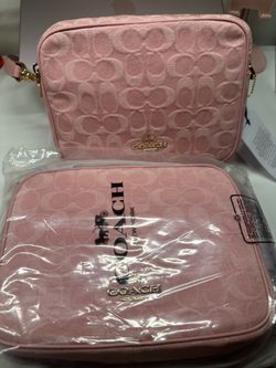 Coach pink denim Carey bag large