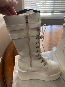 White Platform Knee-High Combat Boots