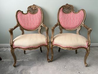 Pair of French Louis XV Style Gilt Armchairs