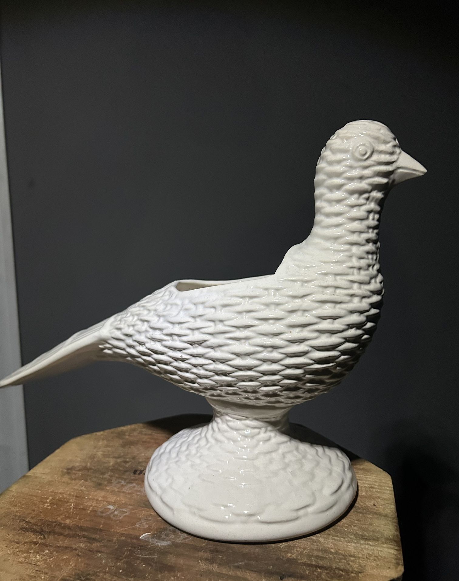 Vintage White Ceramic Bird Planter | UNIQUE Hand Made and Wicker-Look Dove