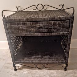 Wicker Nightstand/End Table with Metal Accents