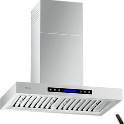 Wall Mount Range Hood 30", 900 CFM Range Hood Stainless Steel Kitchen Hood Vent With 4 Speeds Touch Panel Control LCD Display and Remote / 2 Pcs 3W Le