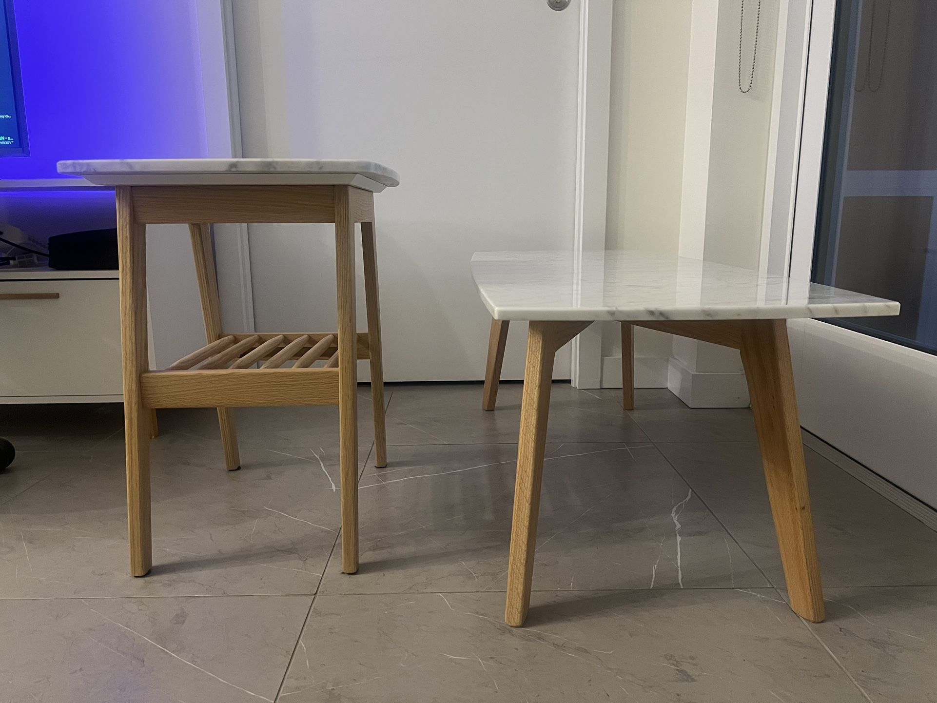 Poly&Bark Riley Marble Round Coffee Table & End Table