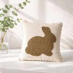 Gold Beaded Bunny Throw Pillow - 12x12 Easter Decor