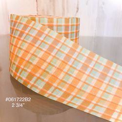 5 Yds of 2 3/4” Green/Orange Plaid Vintage Cotton Ribbon For Crafts #071722B2