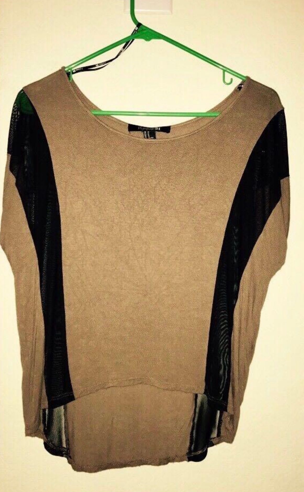 Tan Shirt with Sheer Black Sides - Medium