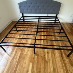 King Size Bed Frame With Diamond Tufted Upholstered King Headboard with USB