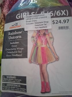 Rainbow Unicorn Girls Costume Small 6x