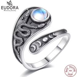 Eudora 925 Sterling Silver Adjustable Moonstone Snake Ring 