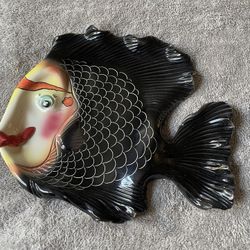 Ryan Charles Platter Hand Painted Ceramic Fish Artist Kitchen Multicolor Vintage