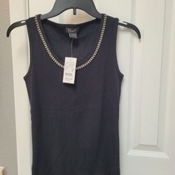 Camille LA Vie Silver Rhinestone neckline trim Black Racer Tank Sz M 