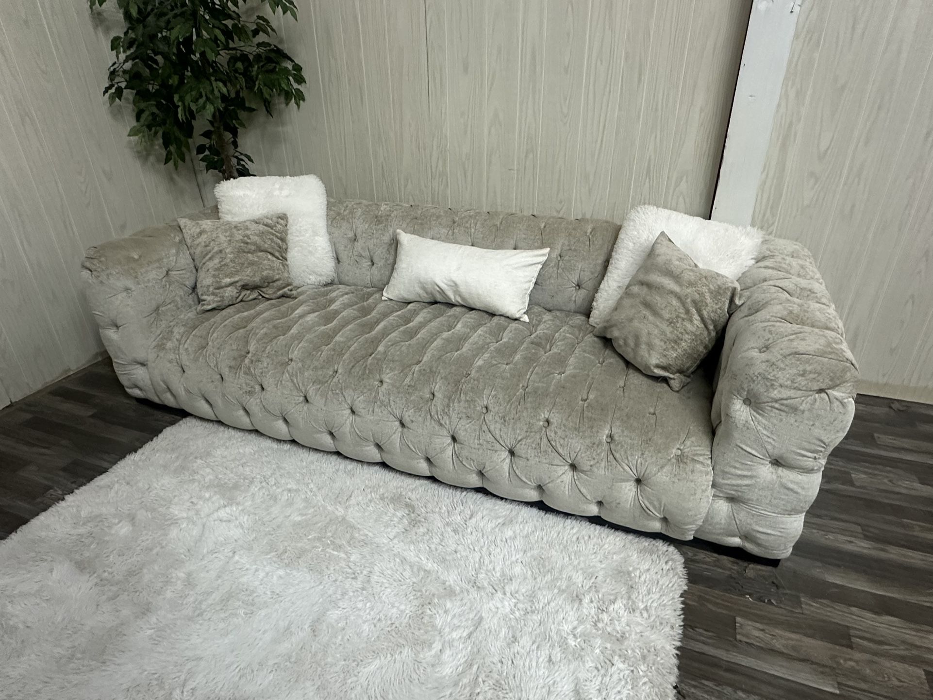 Large Gray Tufted Couch - Delivery Available