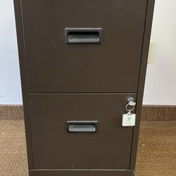 Brown Metal 2 Drawer File Cabinet with Lock and Key