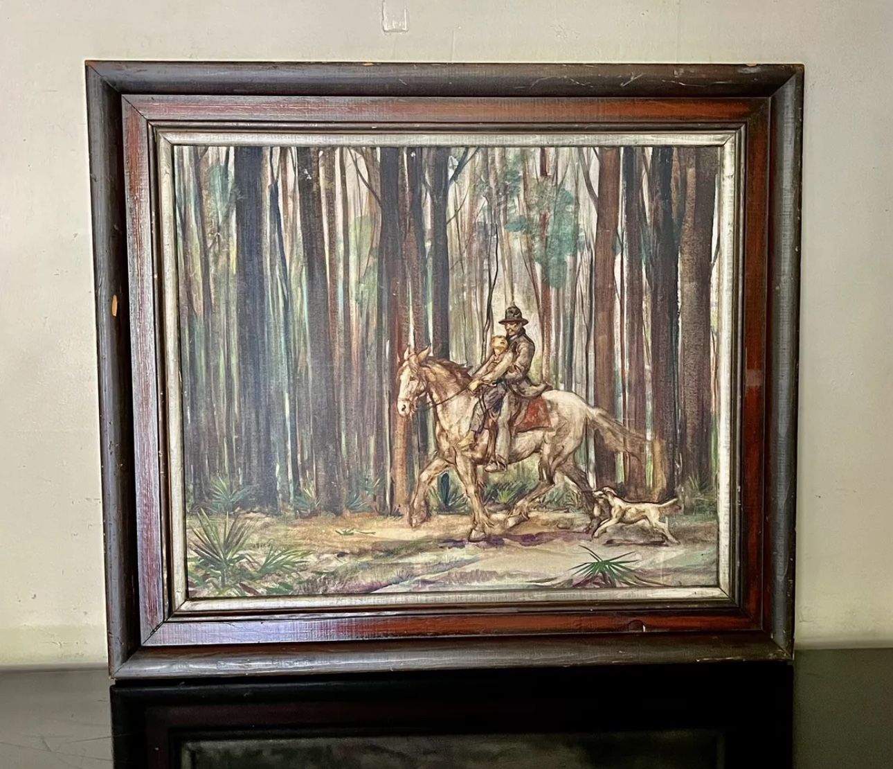 Vintage Oil Painting Original Horse Riders • Framed 26.5”x 32.5”
