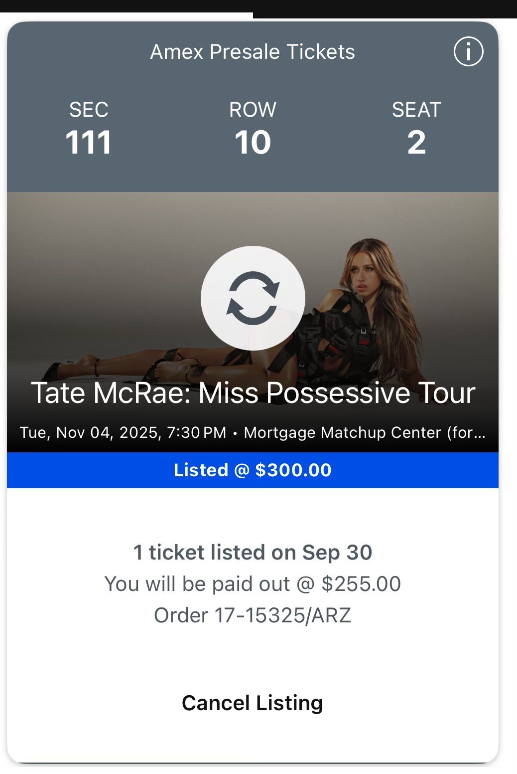 Tate McRaeTickets Two Tickets For $500