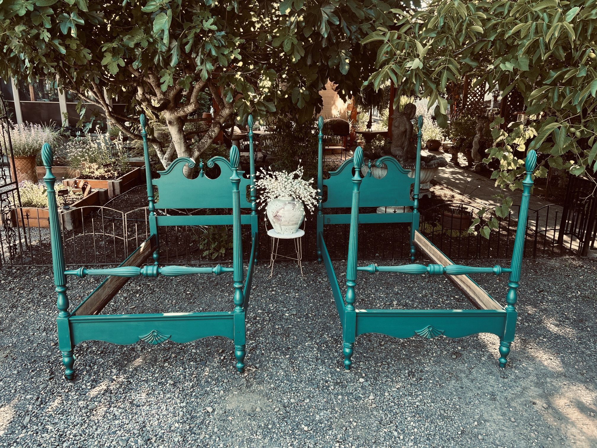 Antique Peacock Teal Matching Twin Beds 