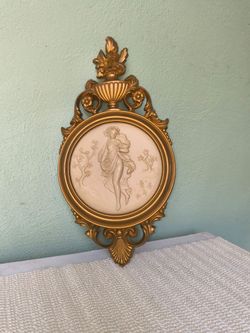 Vintage oval Syroco Greek Goddess gold wall plaque