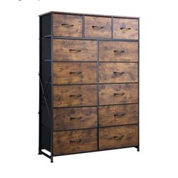 WLIVE Tall 13 Drawer Fabric Dresser Rustic Brown