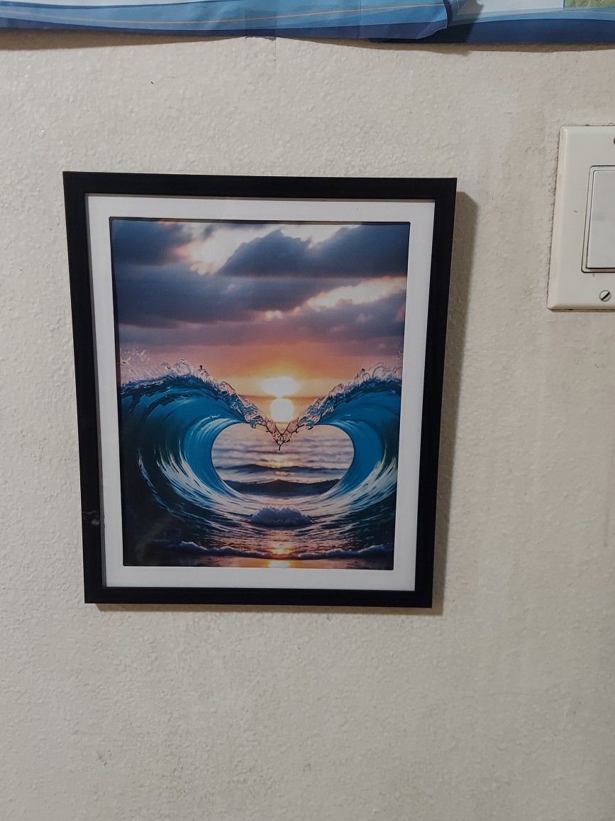 Framed Print of Custom Fantasy Art "2 Waves + Heart"