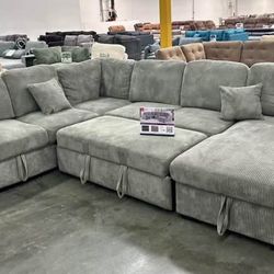New Corduroy Sectional.  Grey.  92x120x66.  Free Delivery!