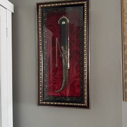 Vintage Moroccan Koummya Dagger- Handmade Ornate Berber jambiya In Shadow Box 