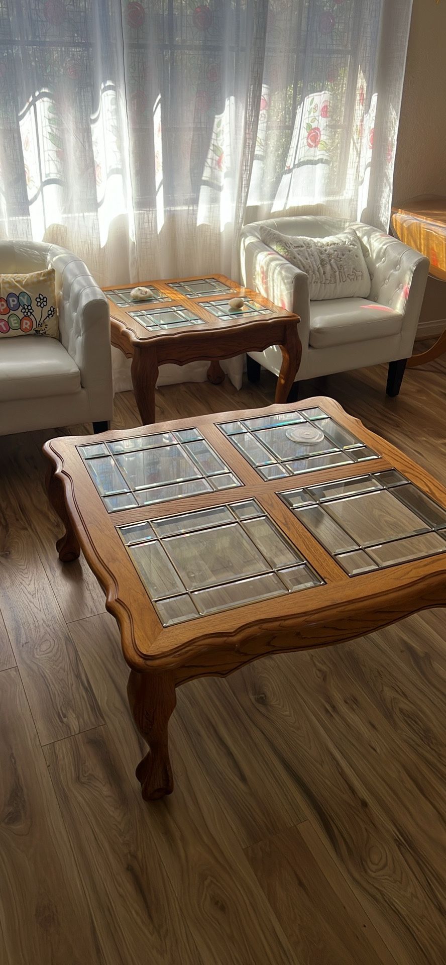 Antique Oak Coffee Table and Side Table