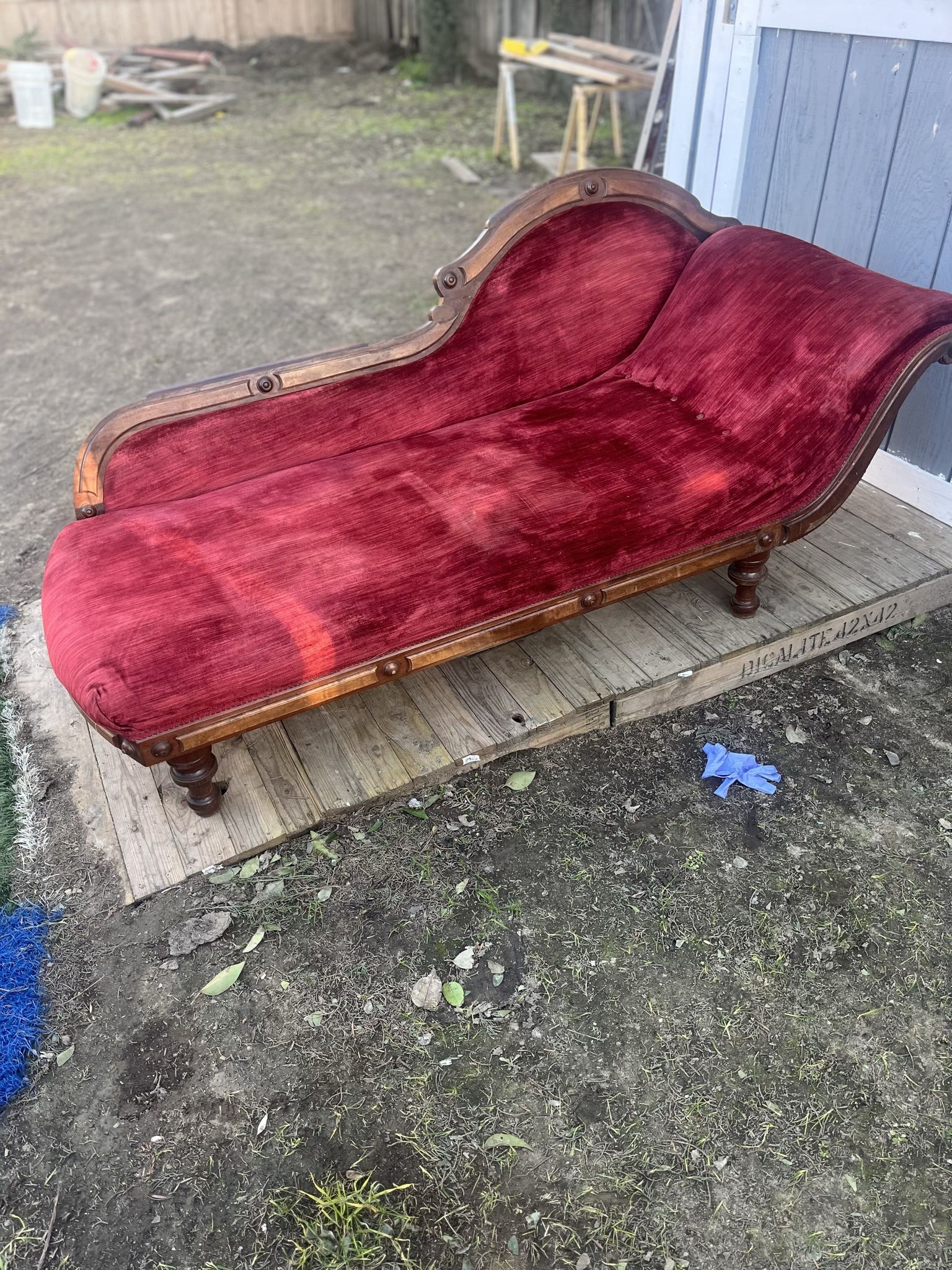 Antique “Chesterfield” Red Velvet Fainting Sofa