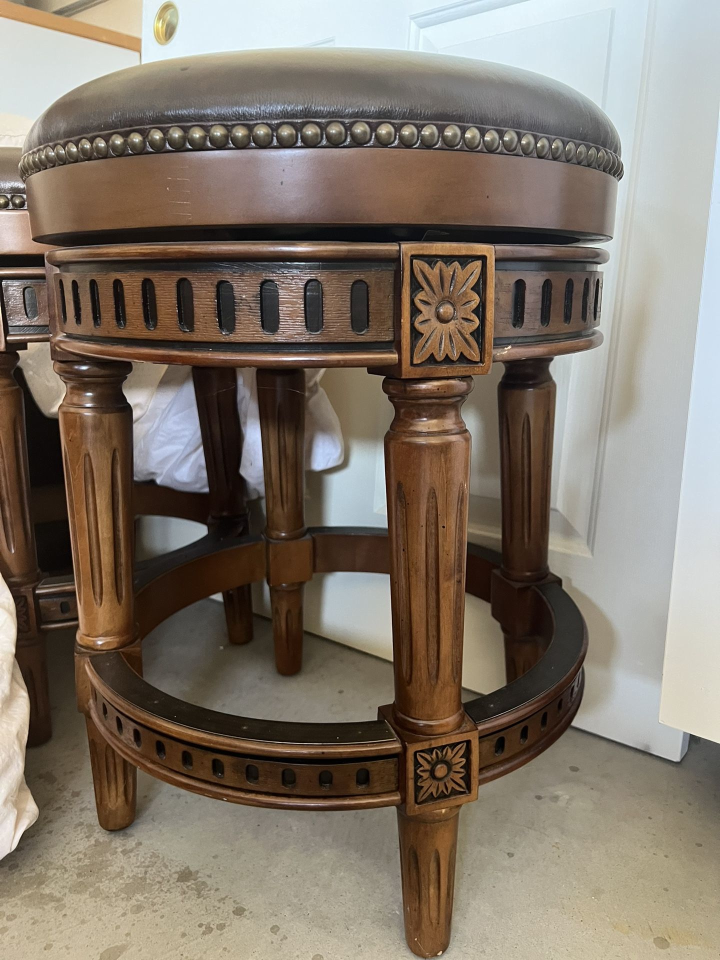 Wood And Leather Barstools