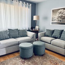 La-Z-Boy Couch And Loveseat, And Matching Ottomans