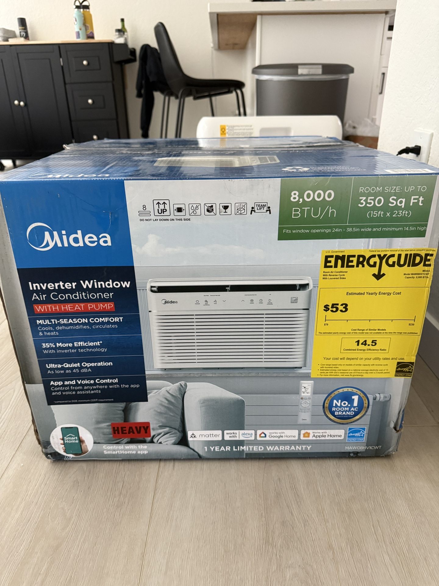 (New/Unopened) Midea 8,000 BTU Smart Inverter Air Conditioner Window Unit with Heat and Dehumidifier