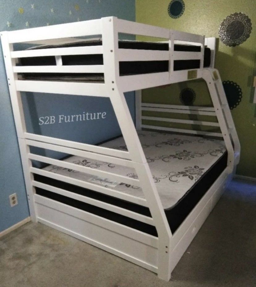 Twinfull White Bunkbed With Ortho Mattress