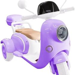 New in a sealed box TCARAIWEN 12V Kids Ride On Motorcycle Girl Moped Battery Electric Motorbike with Bluetooth Music LED Lights Purple(D406)