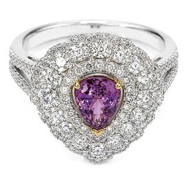 Oscar Friedman 18K Gold 1.39 Ct Natural Pink Sapphire and 1.75 CTW Diamond Ring, GIA Certified