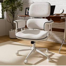 New assembled White Office Chair, Memory Foam Seat Mid Century Modern Desk Chair
3.9" Sloped U-Shaped Memory Foam Cushion, Granular Linen Fabric, Lumb