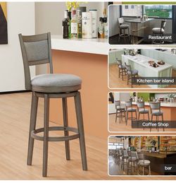 Gray Wood Swivel stools with Cushioned Seat
