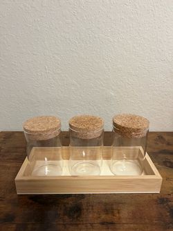 Glass Jars with Cork Lids and Bamboo Tray - Set of 3