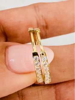 Real 10K Gold Hoop Earrings |  CZ Hoops for Girls & Women Men Endless ❤️ Arracada En Oro Piedra Blanca