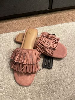 Pink fringe sandals