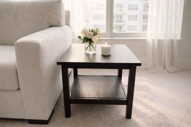 Moving sale:  Dark Wood End Table with Lower Shelf