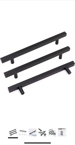 7.5" goldenwarm Dresser Knobs Black Square T Knobs for Kitchen Cabinet Handles - LSJ22BBK Matte Black Drawer Pulls Square Bar Pulls Bathroom Cabinet