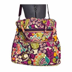 Vera Bradley Grand Traveler Plum Crazy Quilted Floral Crossbody Bag
