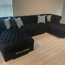 Brand New/ Black Velvet Double Chaise Sectional,Seccional, Couch/ Delivery Available,  Financing Options 
