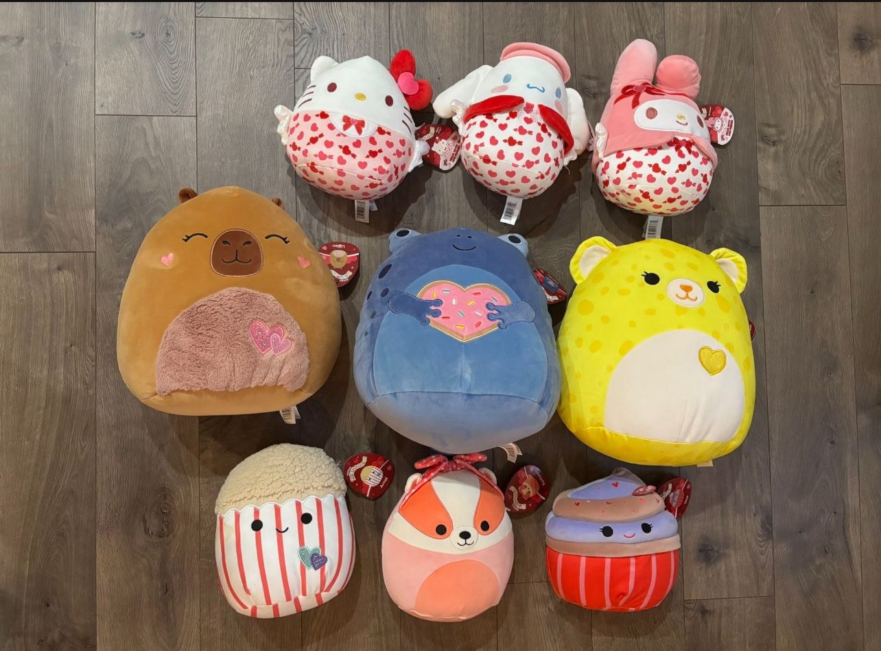 Lot of 9 Valentines Day Squishmallow, various sizes
