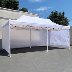Brand New $225 Heavy Duty 10x20 ft Canopy with (4 Sidewalls), Outdoor Patio Pop Up Tent Gazebo, Blue/White