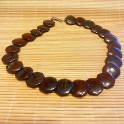 Vintage Tiger Iron Statement Necklace, Large Polished Hexagonal Beads, Natural Gemstone Jewelry