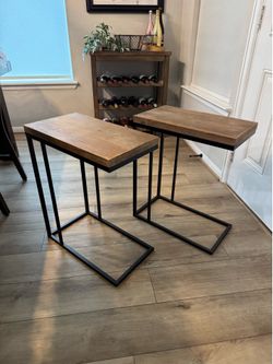 Rustic Industrial C-Shape Side Tables (Set of 2)