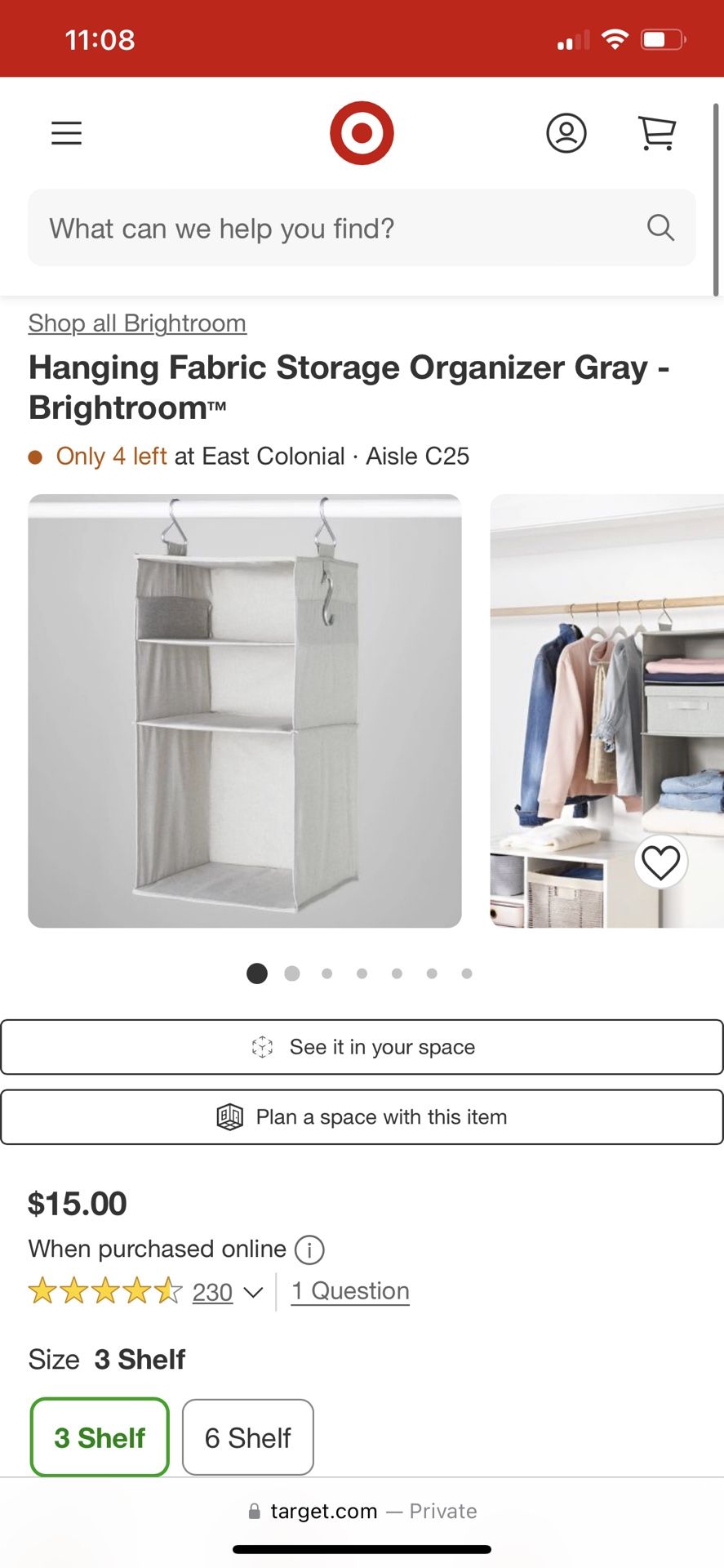 3 Shelf Hanging Fabric Storage Organizer Gray - Brightroom™